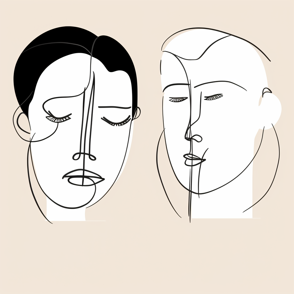 Minimalist Male Face and Pug Faces Line Drawings