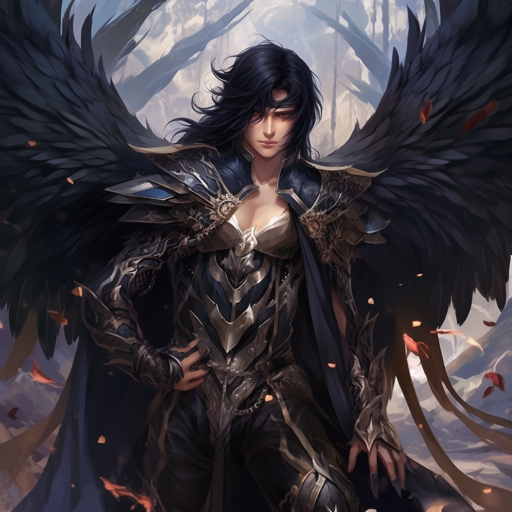 Mystical male fairy with long black hair