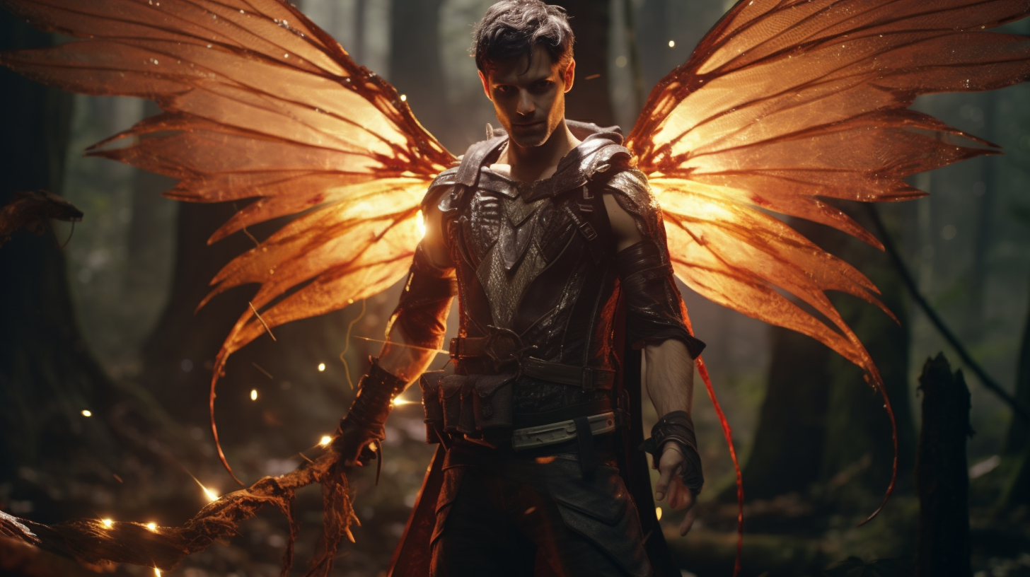 Male fairy warlock using magic with insect wings