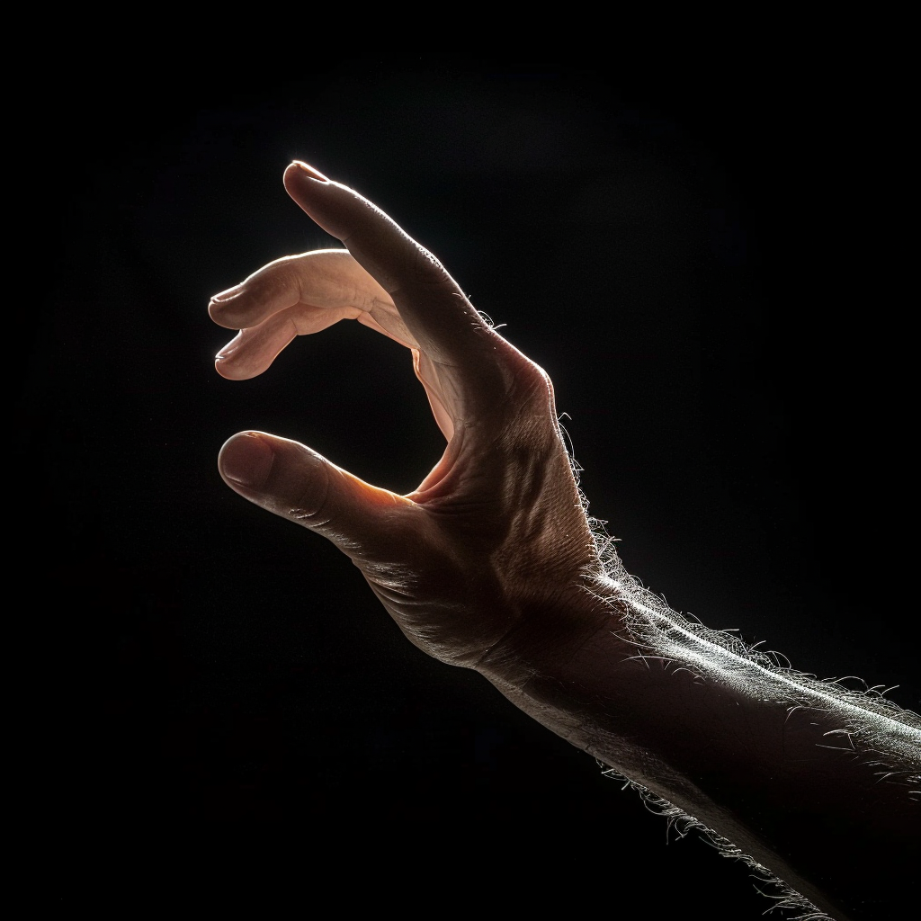 Male hand pinching in softbox lighting