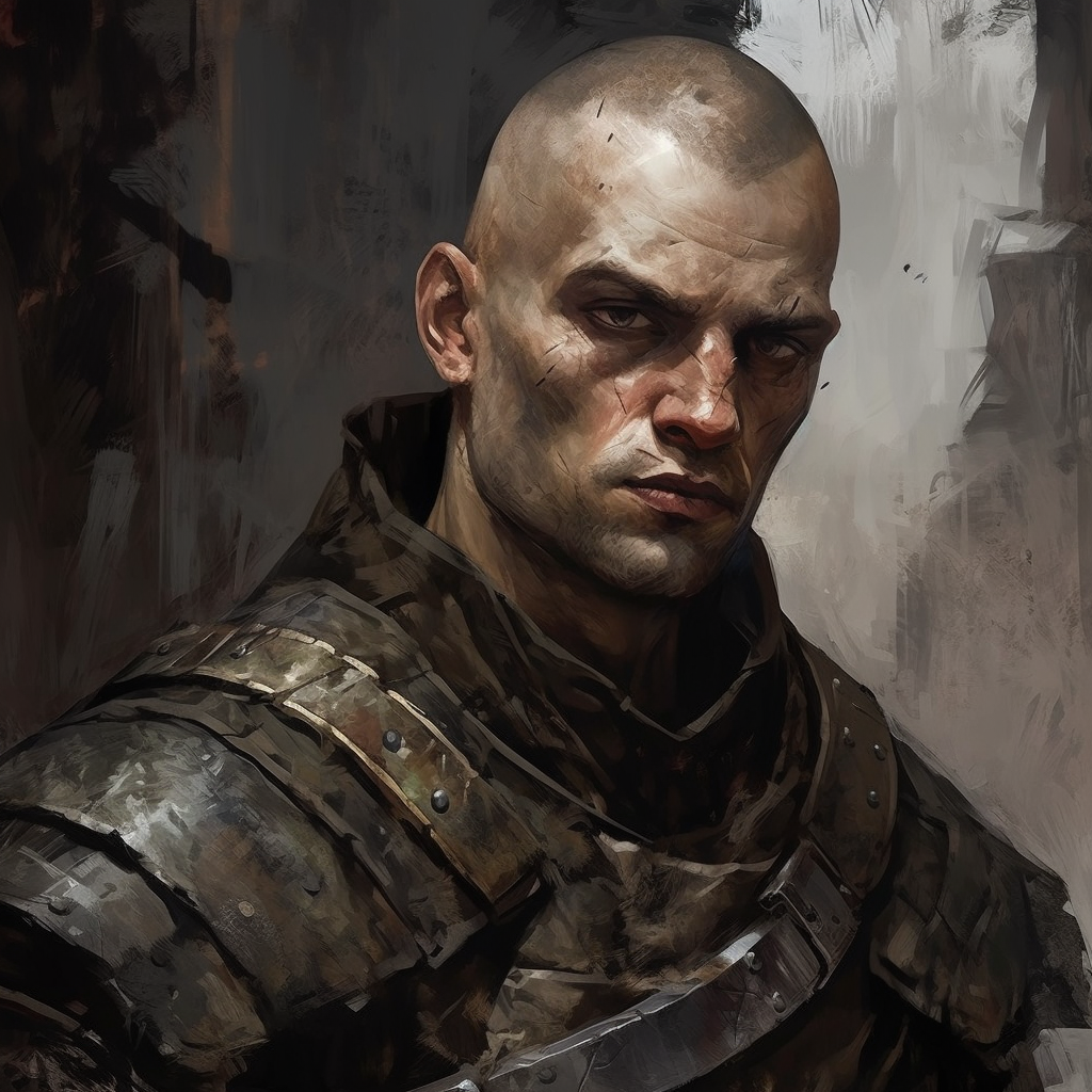 Male human fighter with strong jawline in plate armor