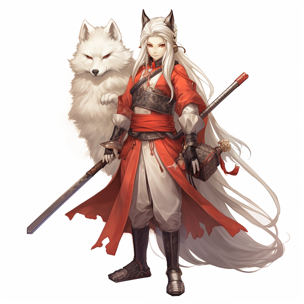 Stylish male kitsune in uniform with cane