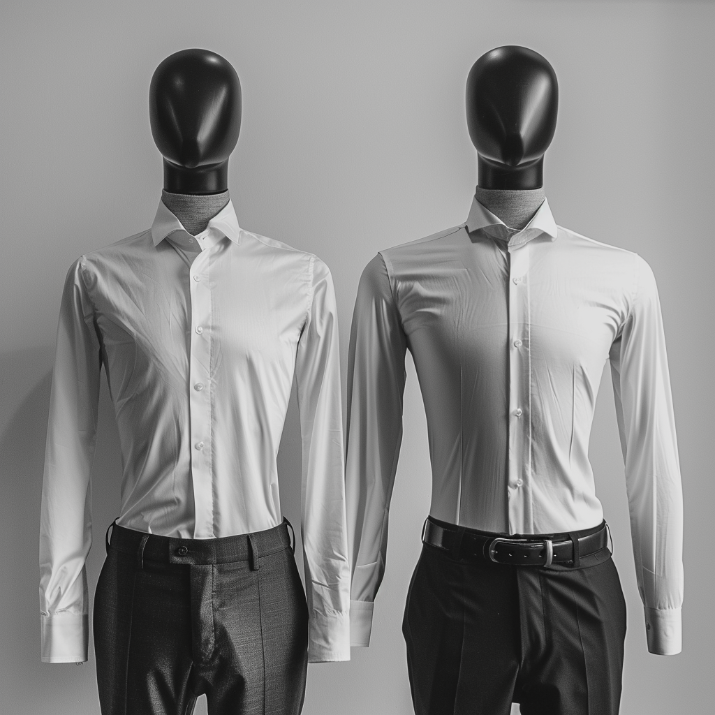 Male mannequins in slim fitted shirts