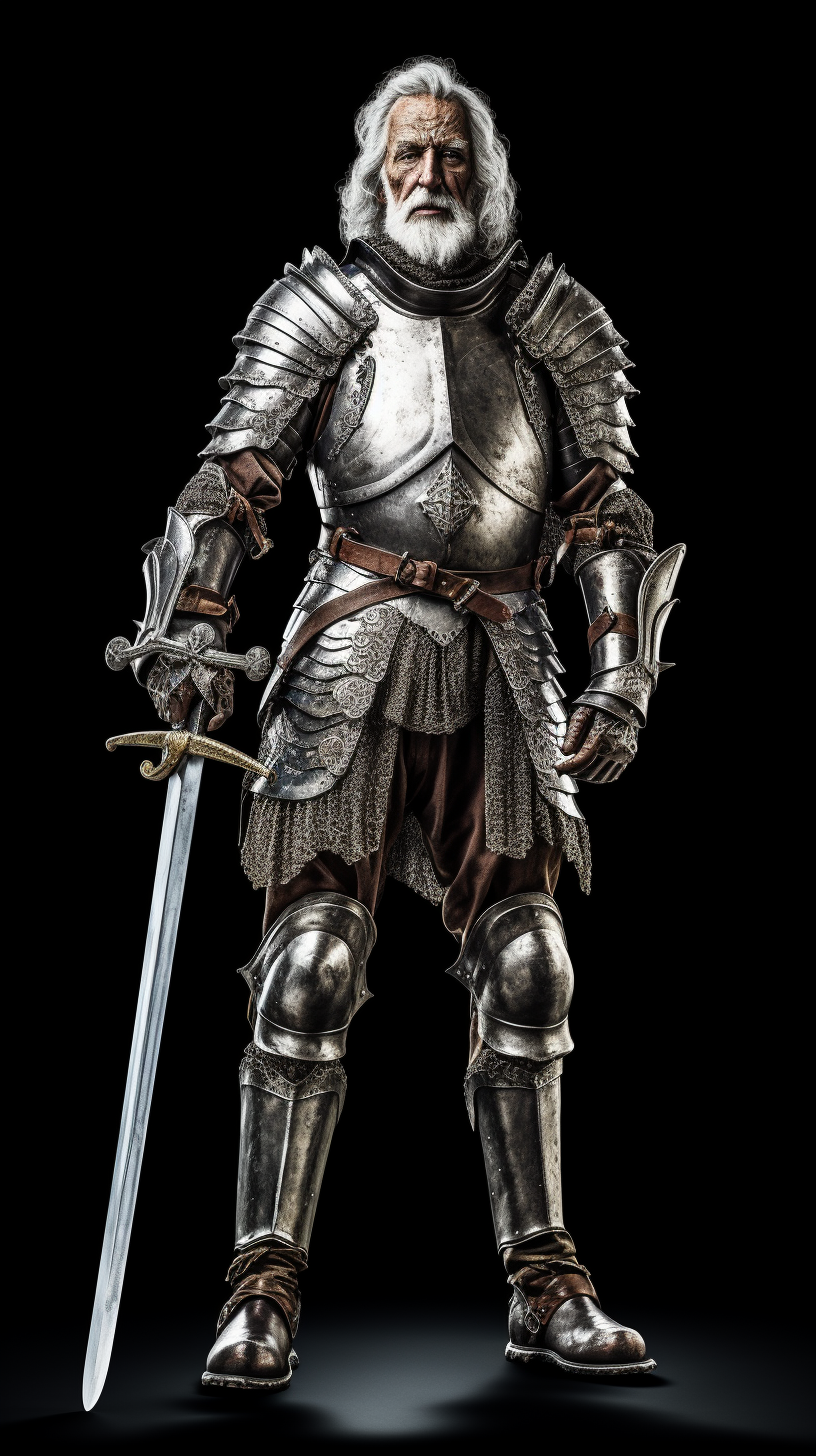 Realistic design of a male old knight in armour