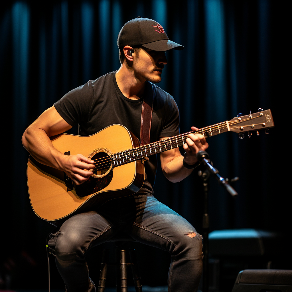 Male playing acoustic guitar on stage