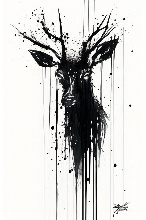 Minimal abstract deer ink drawing