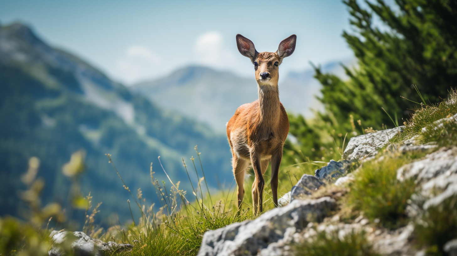 Majestic male roe deer in the mountains