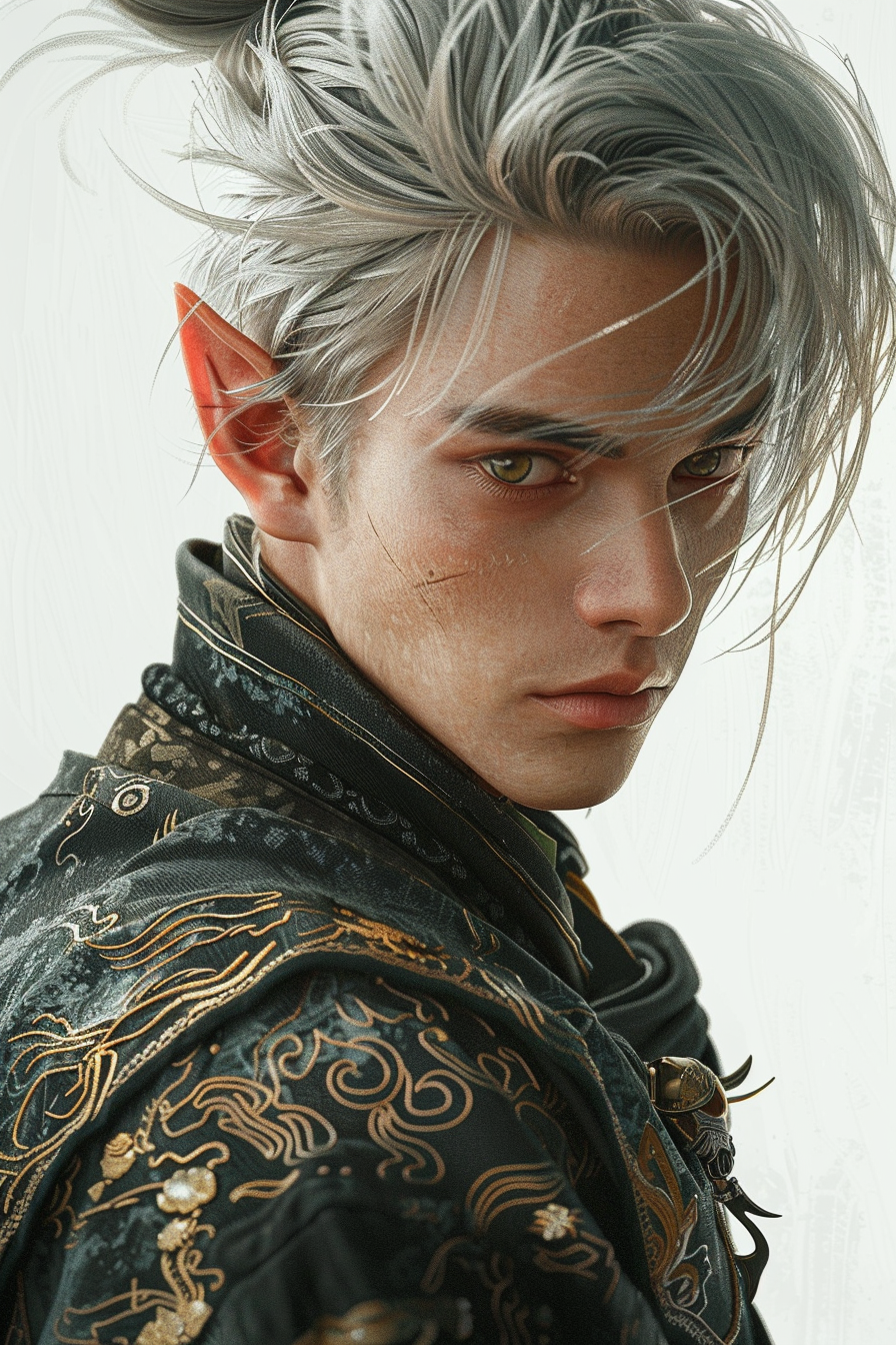 Male rogue assassin portrait silver hair