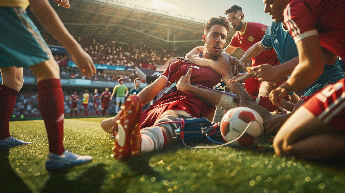 male soccer player receiving first aid