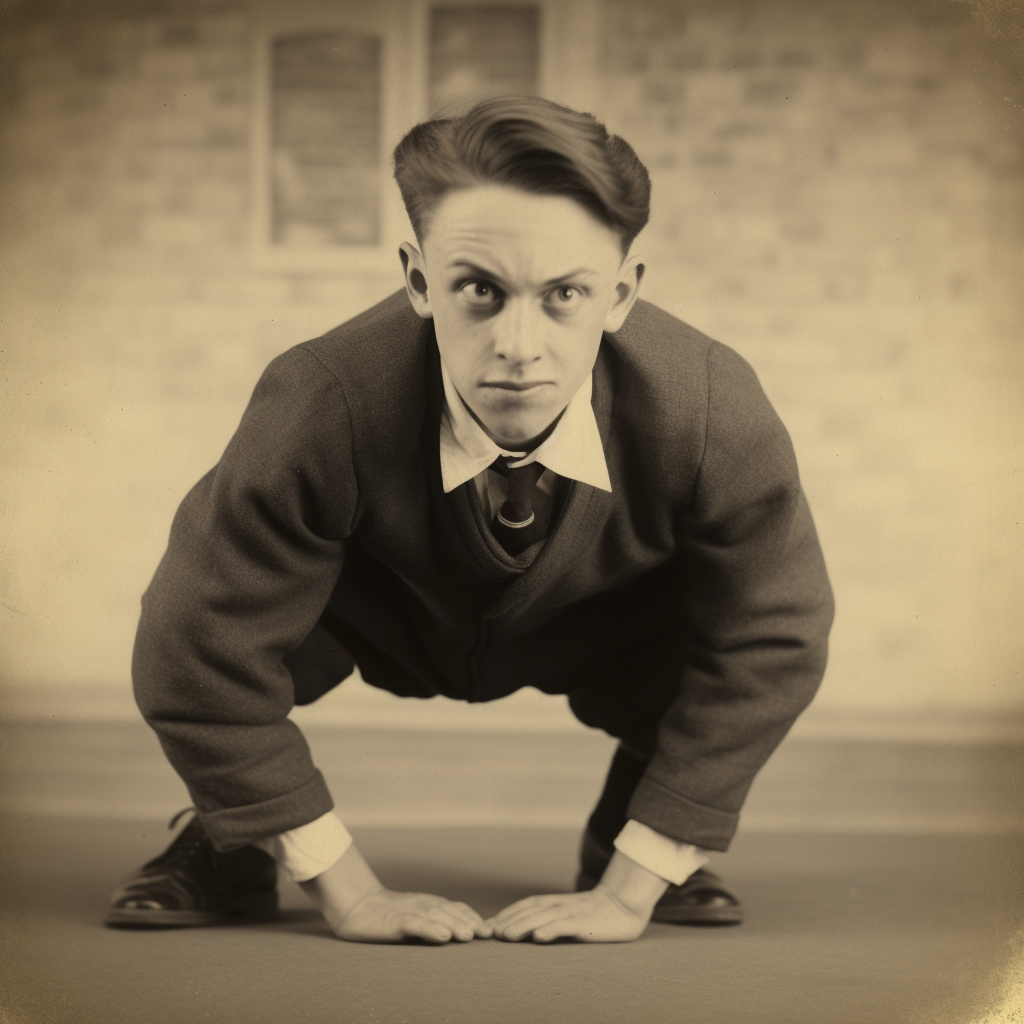 Male student walking on all fours like a wild dog