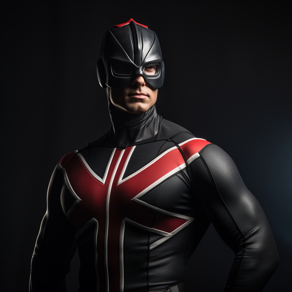 Male superhero in black costume with red 'T' logo