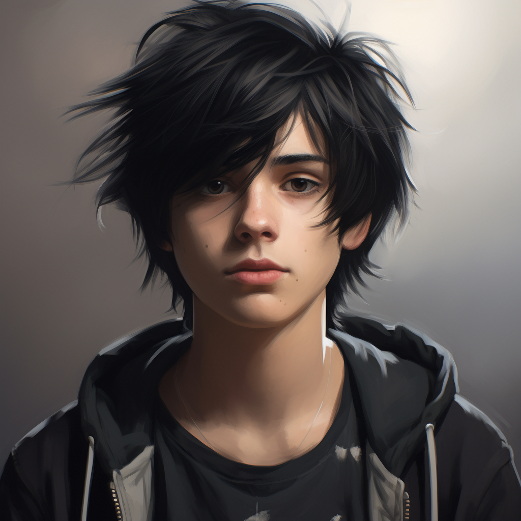 Male teenager with black hair emo