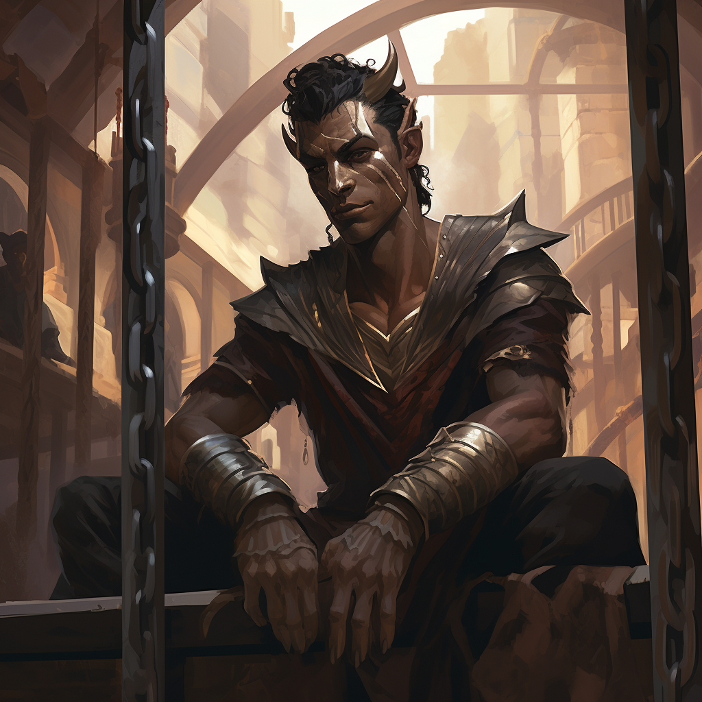 Male Tiefling Gladiator in Prison Courtyard