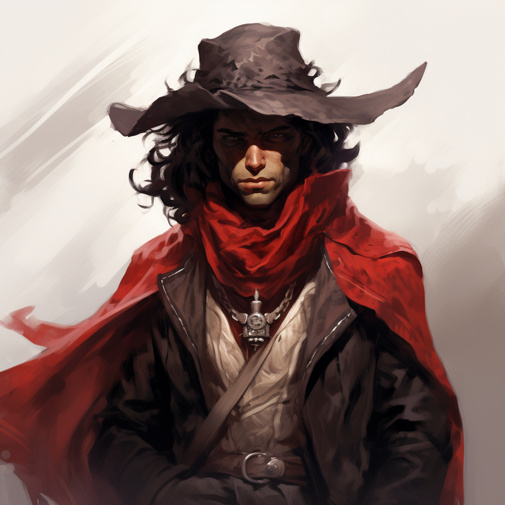 Male Tiefling Gunslinger Outlaw with Red Scarf