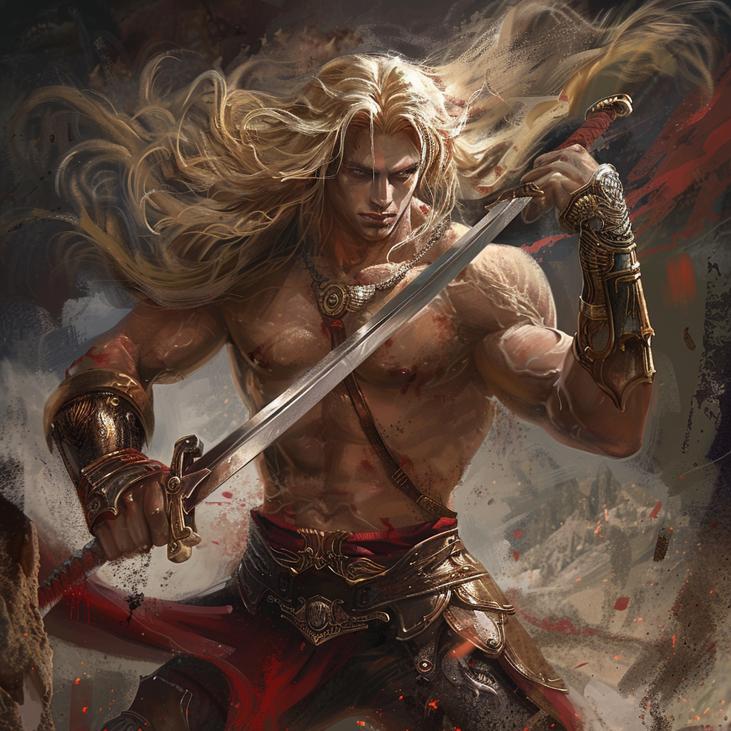 male warrior wielding swords digital art