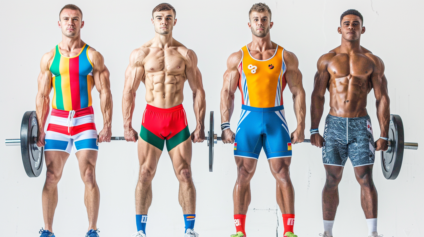 Male weightlifters in national colors