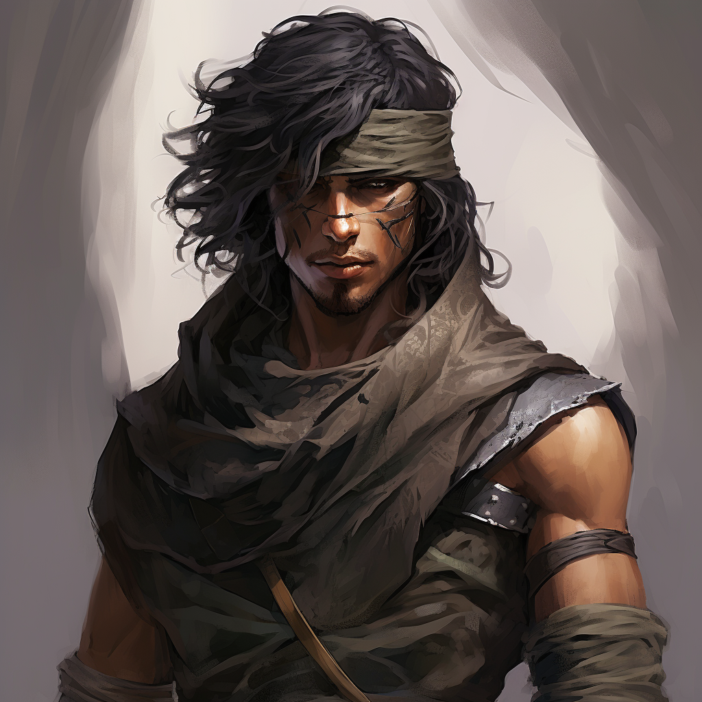 Rugged male wood elf ranger with eyepatch