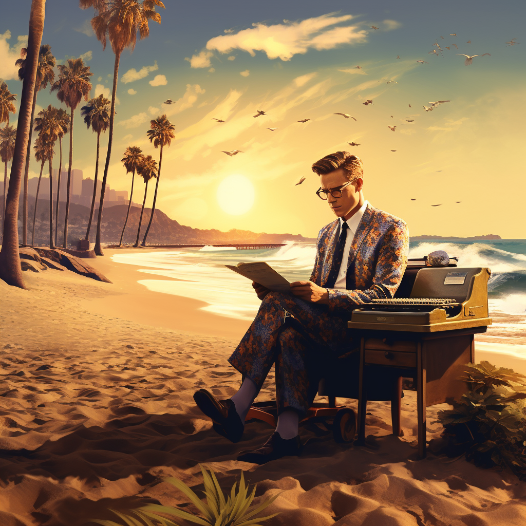 Male writer on beach in Southern California