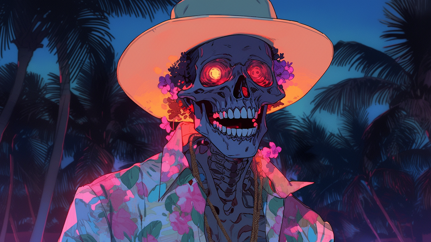 Male zombie from Hawaii with evil grin