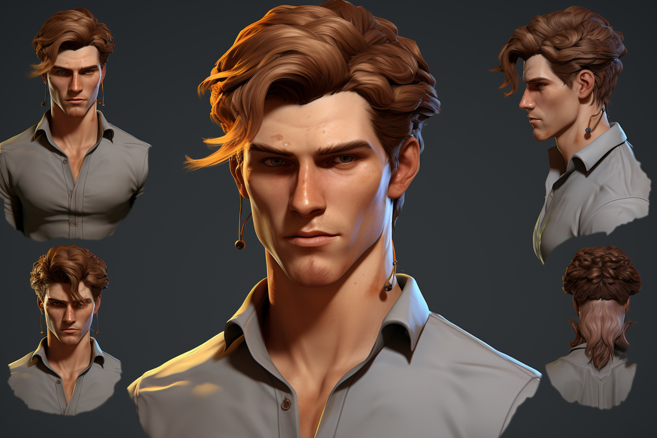 Male 3D Character Sheet with Neutral Expression