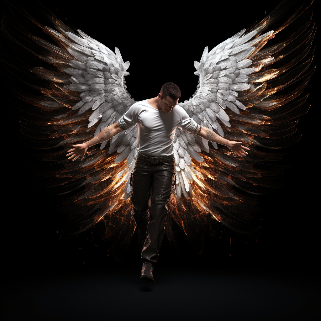 Hyper Realistic Male Angel Wings on Black Background