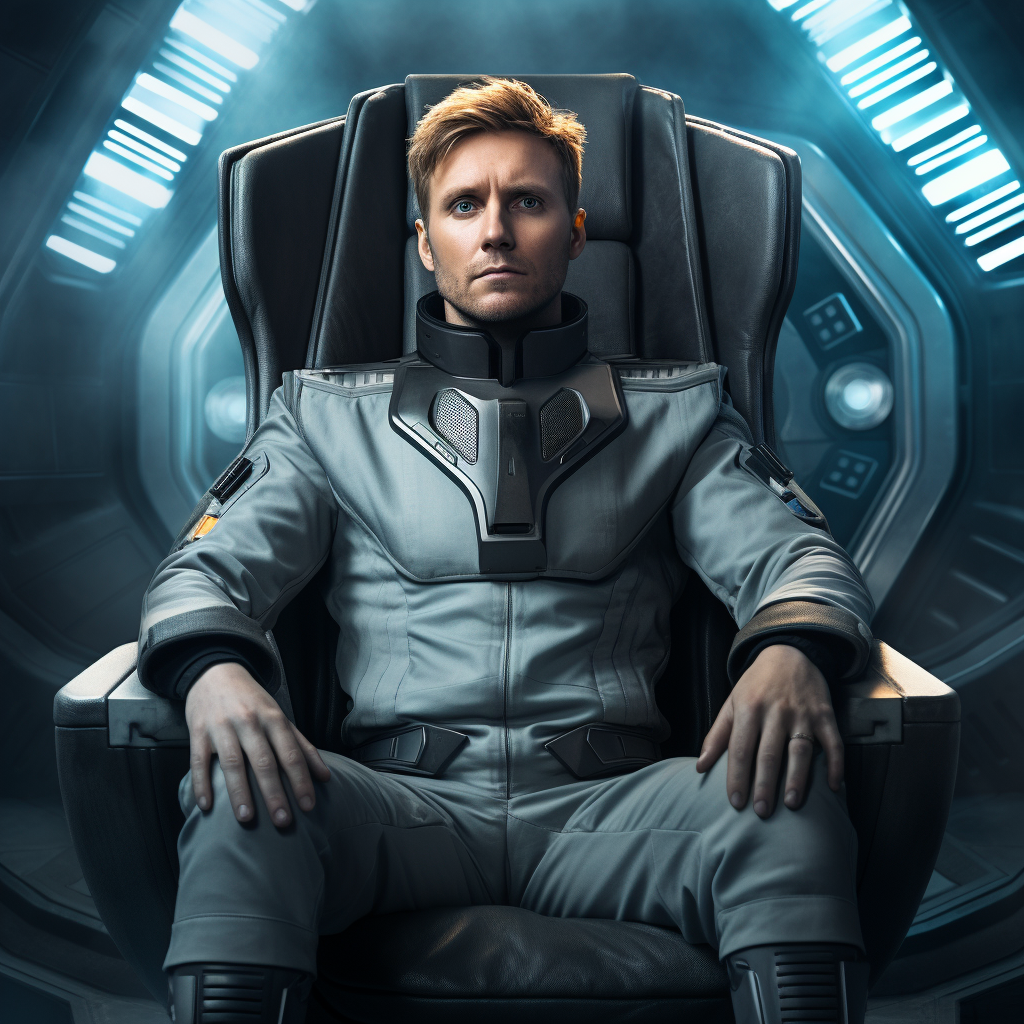 Male in Grey Flightsuit on Spaceship