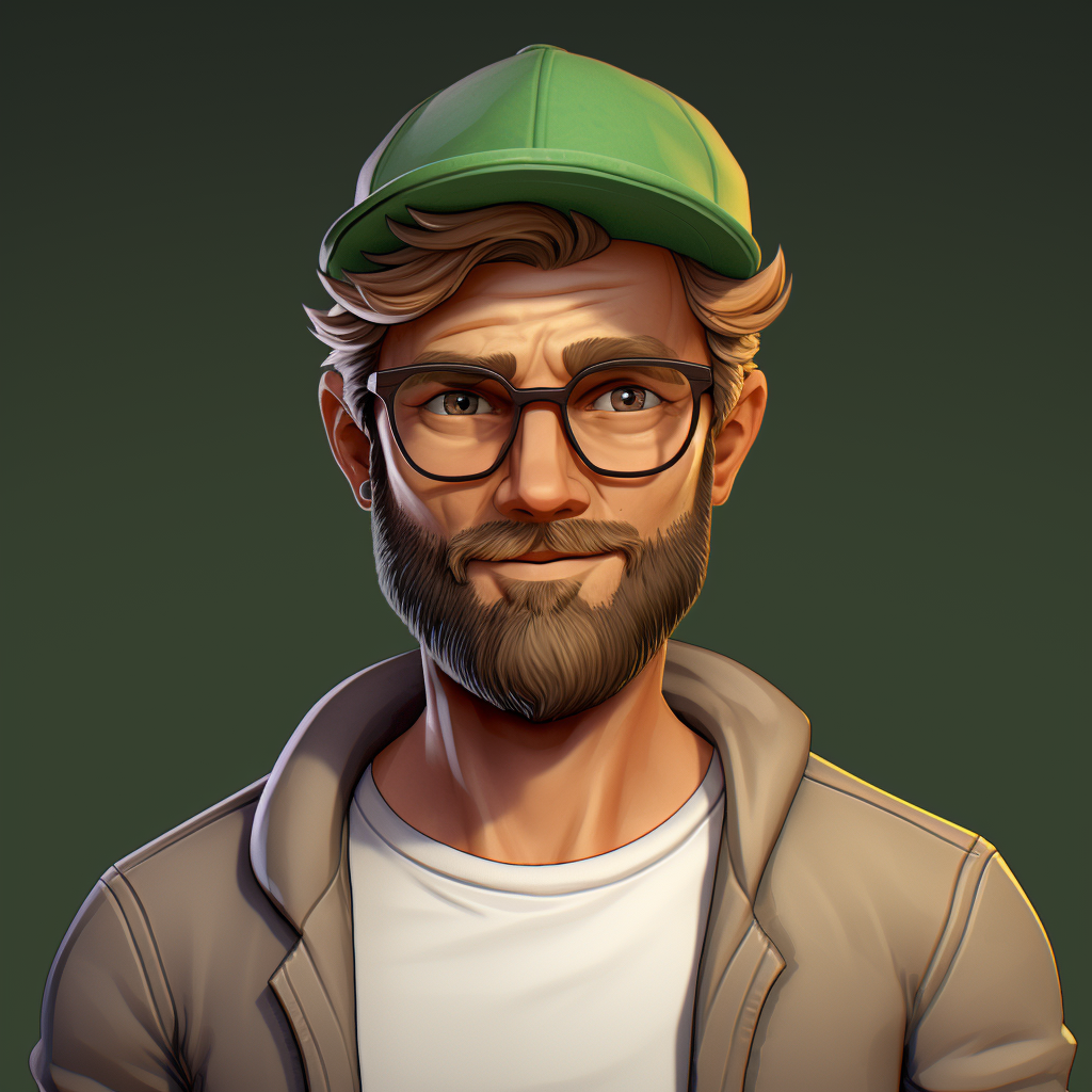 Male character with green hat and brown glasses