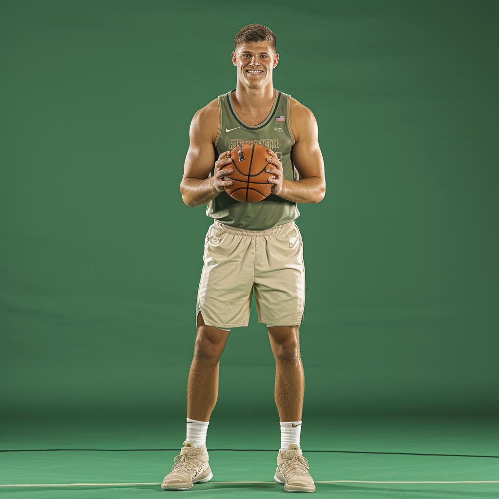 College basketball player with green screen background