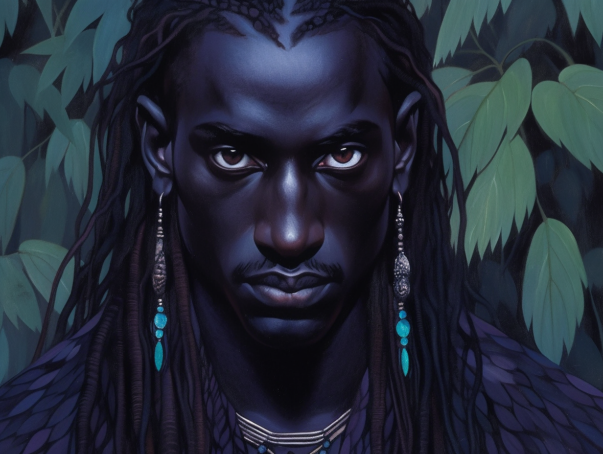 Oil painting of a male dark drow