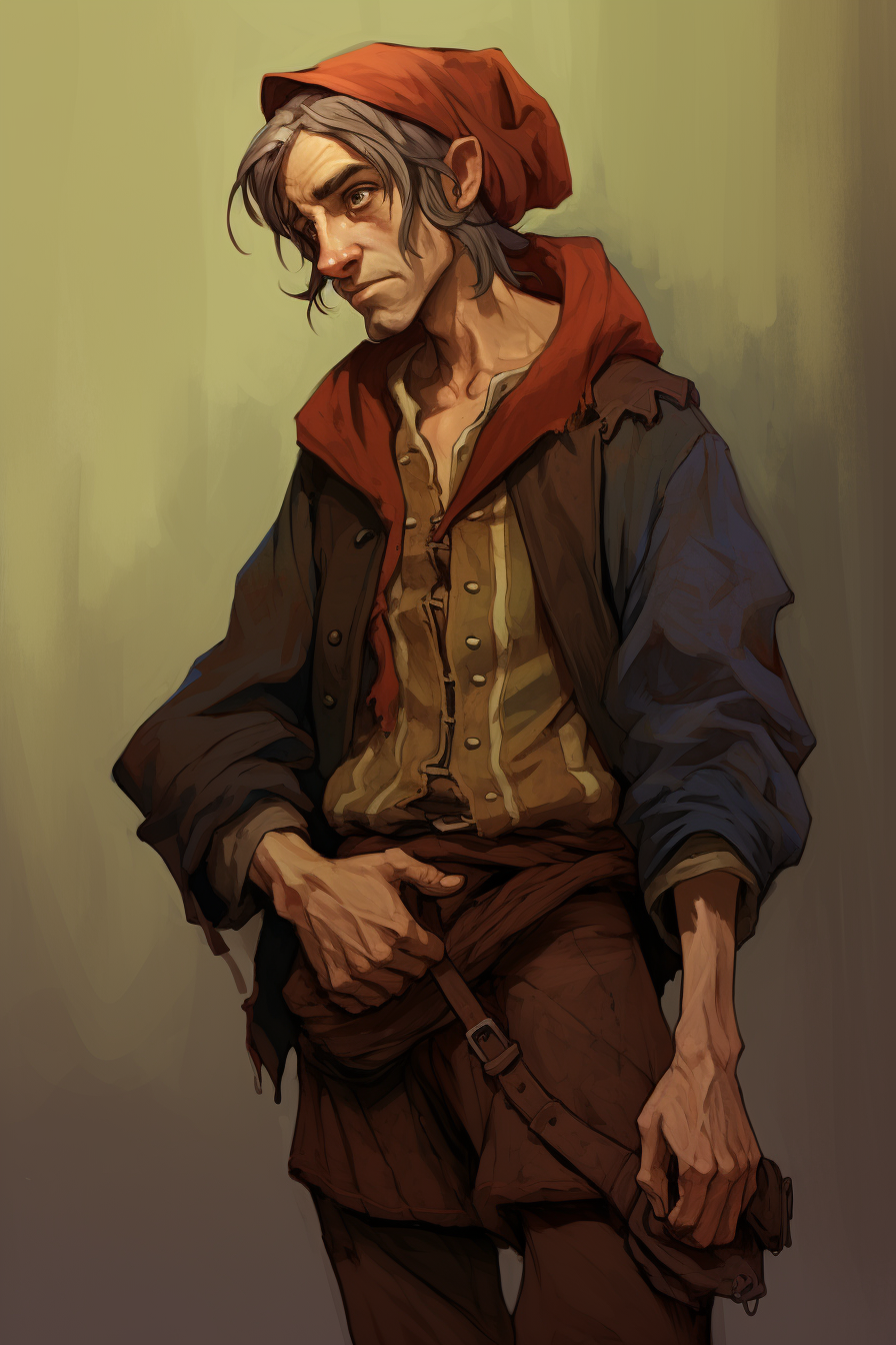 Illustration of a male high elf beggar