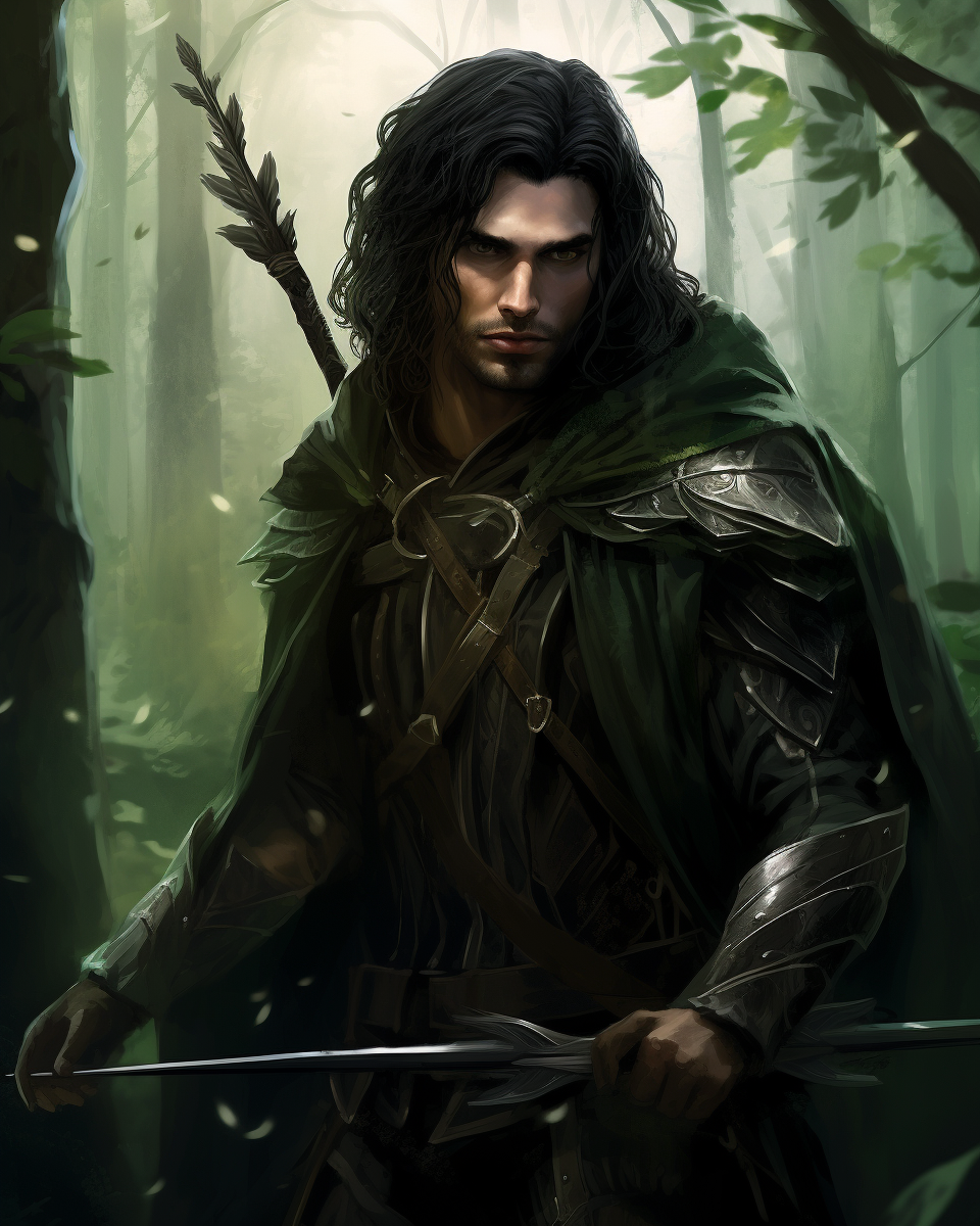 Rugged male elf ranger in the forest