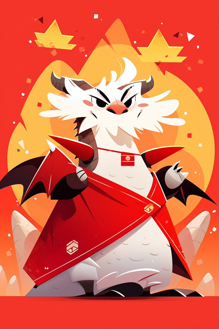 Illustration of furry dragon superhero in red background