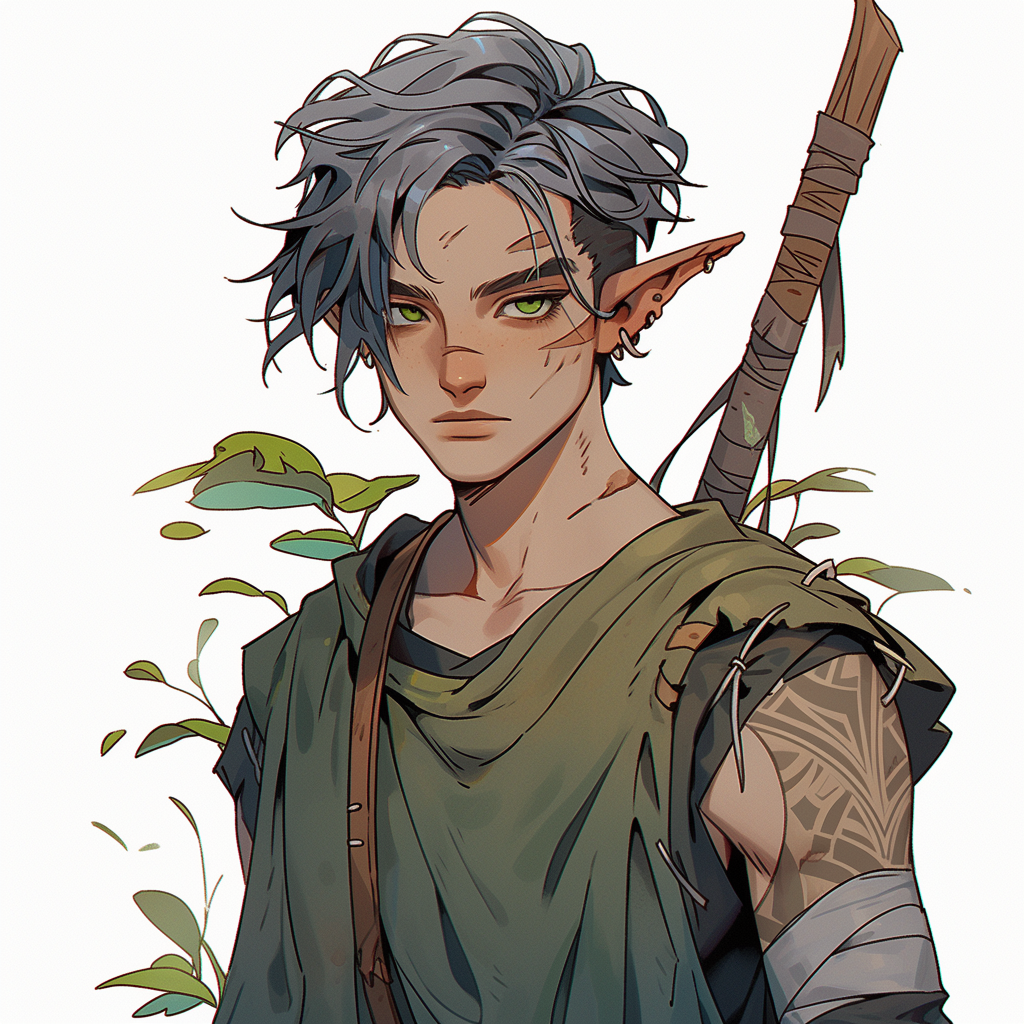 Male Half Elf with Ash Grey Hair