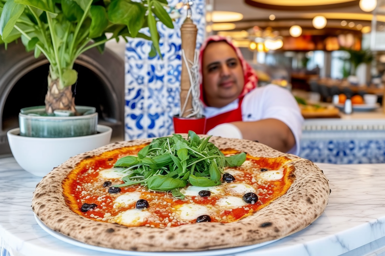 Male placing pizza in wood oven