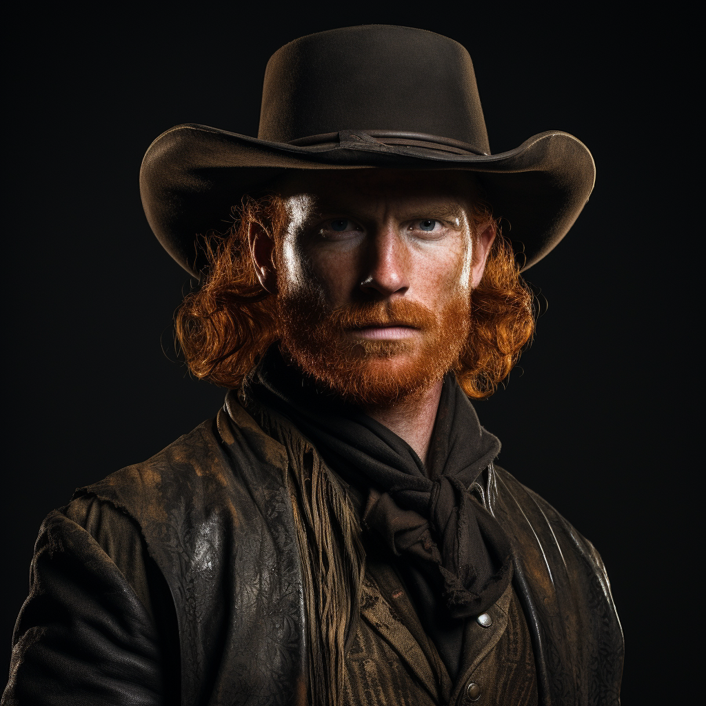 A sinister male redhead Irish outlaw cowboy