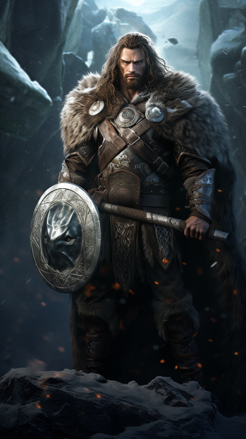 Male Viking God with Hammer and Shield