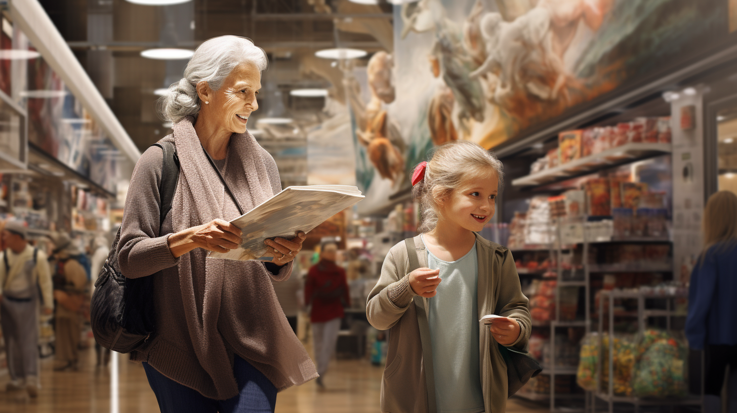 Grandmother and Young Girl Shopping at the Mall