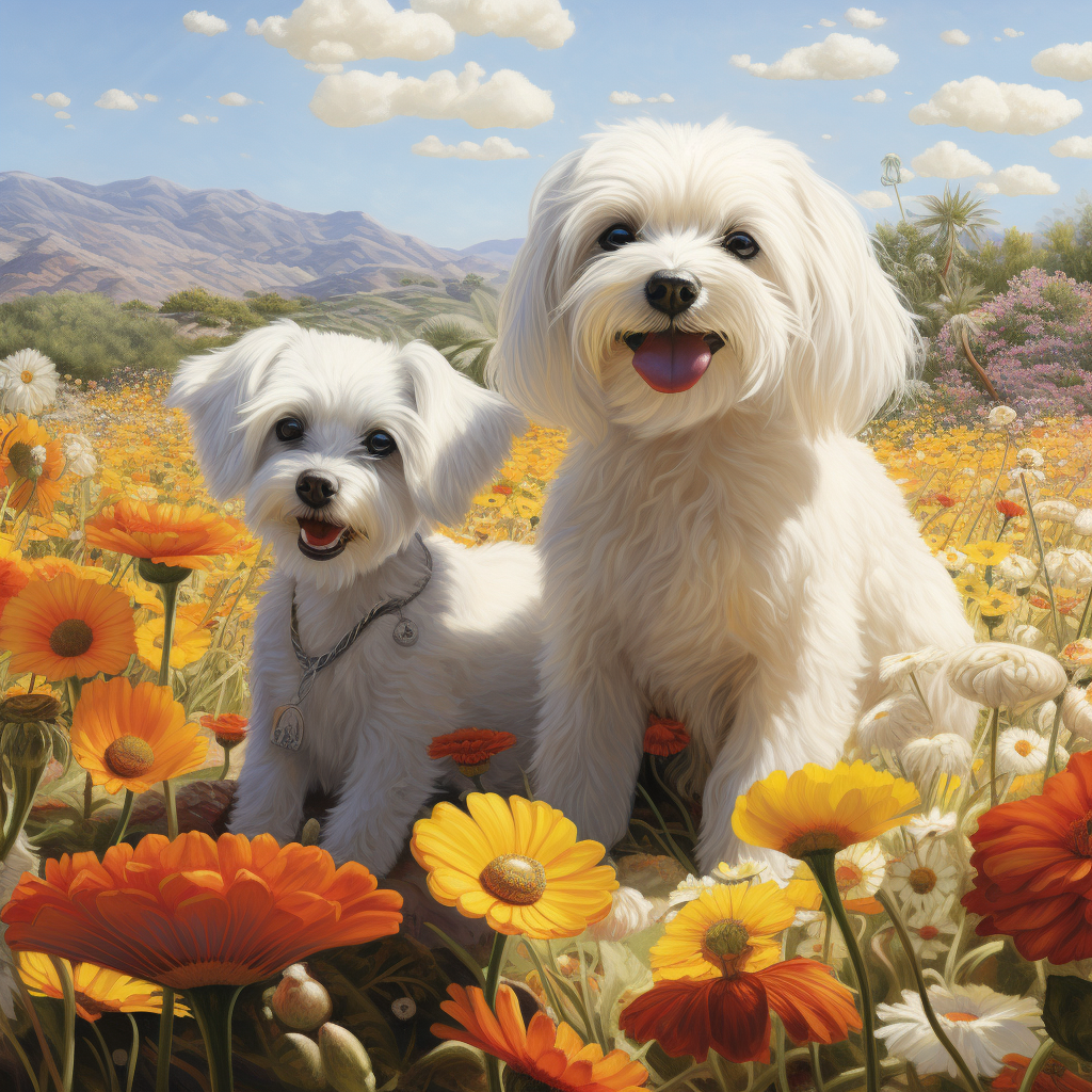 Detailed Scene with Maltese Dog and Black Bichon Poodle