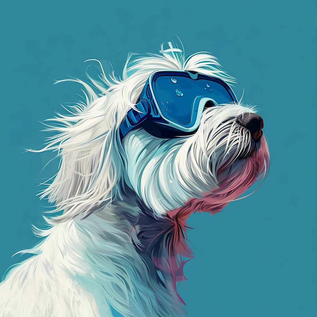 Shaggy Maltese dog snorkeling image