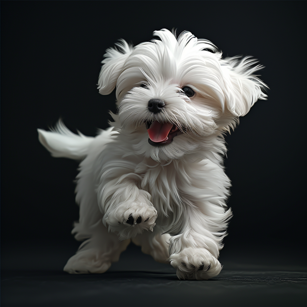 White Maltese Puppy in Active Pose