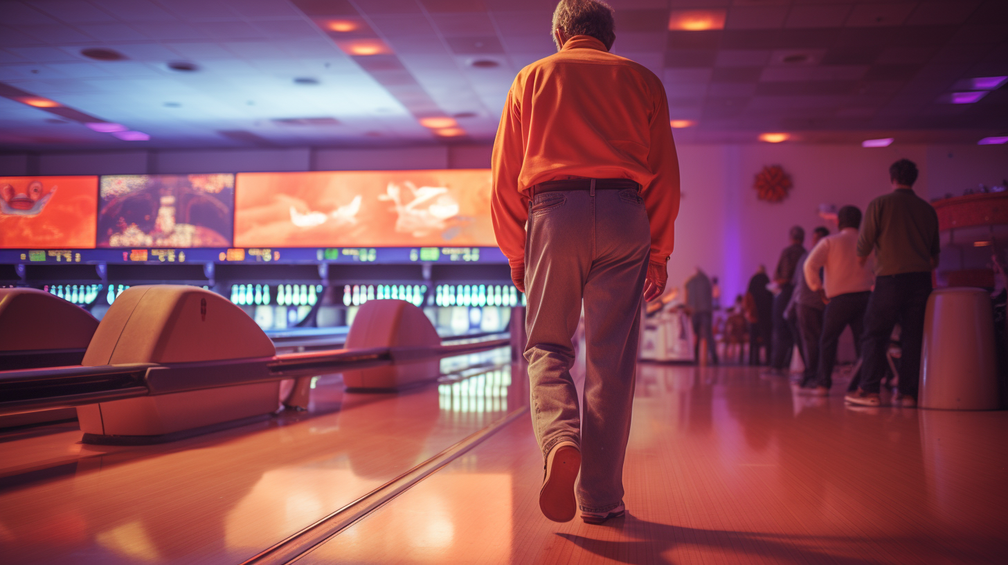 Senior Man Enjoying Bowling Game