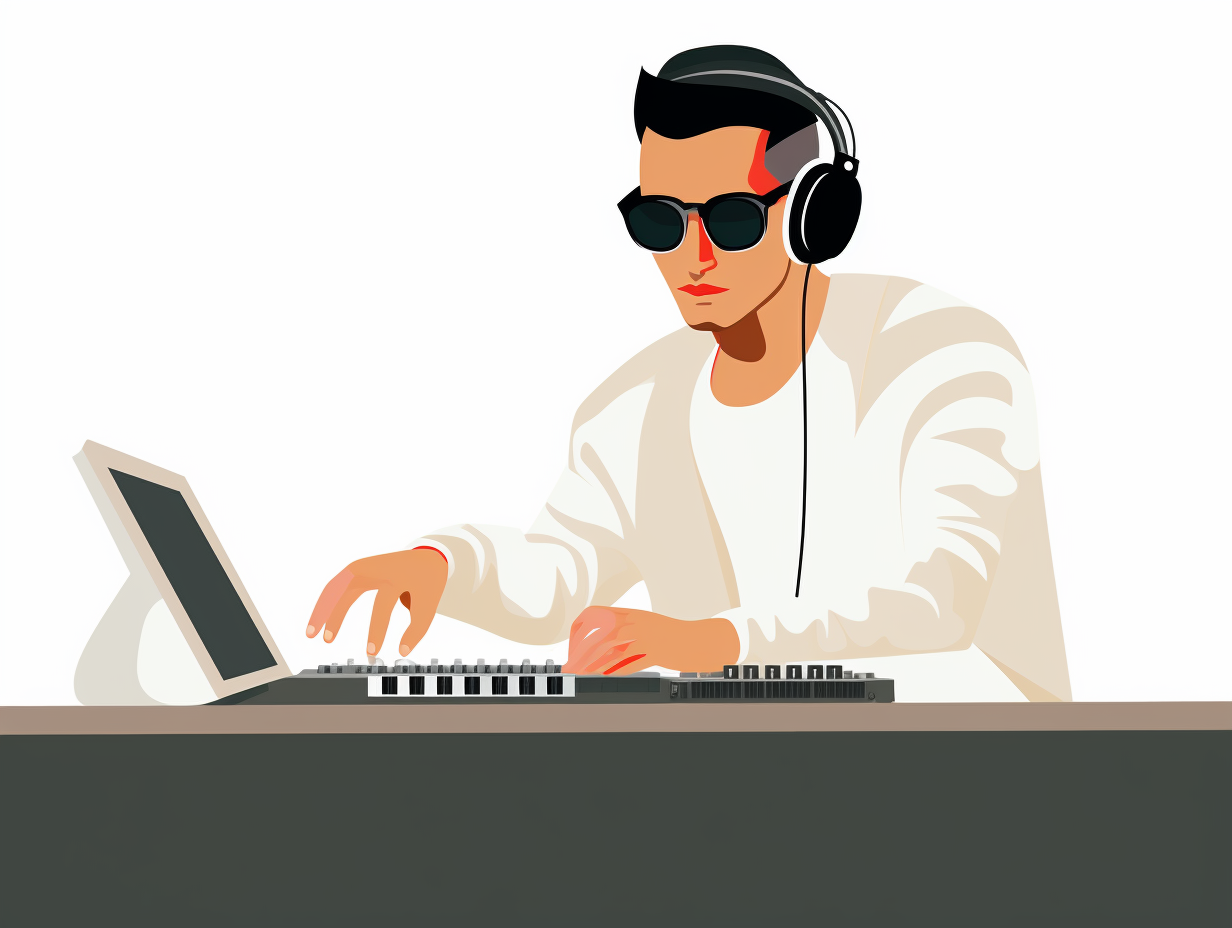 Man DJ playing with sunglasses and headphones in vector illustration