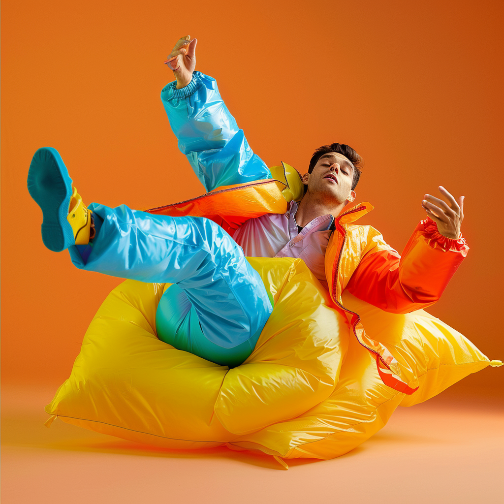 man airbag inflated falling fun