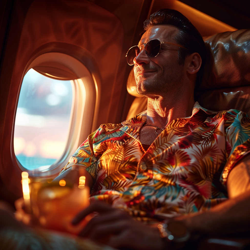 man relaxing in airplane seat