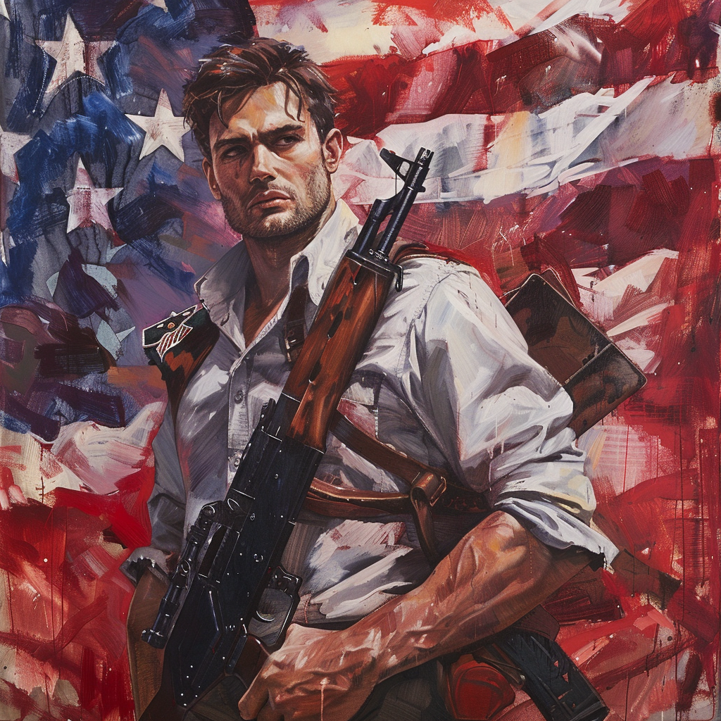 Man with American Flag Guns