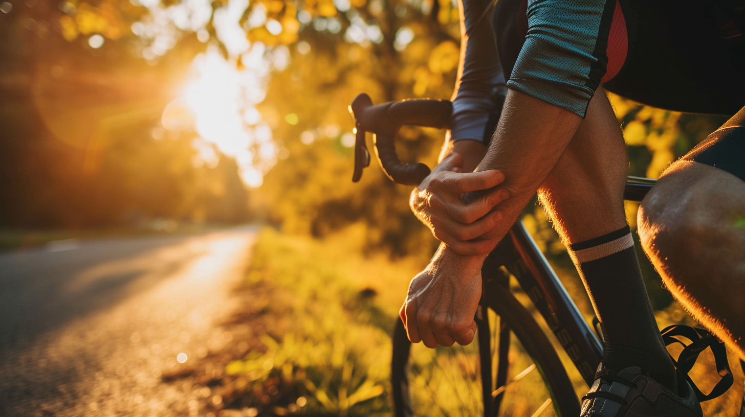 Man on Bicycle with Cramp