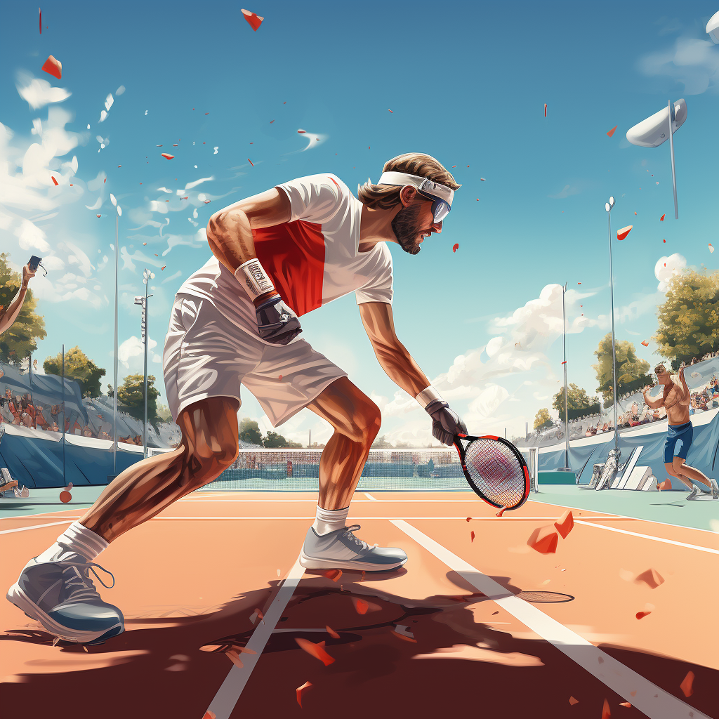 Illustration of a man with boxing gloves playing tennis