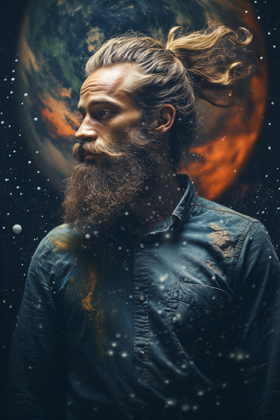 Man with Man-Bun and Long Beard in Earth Background