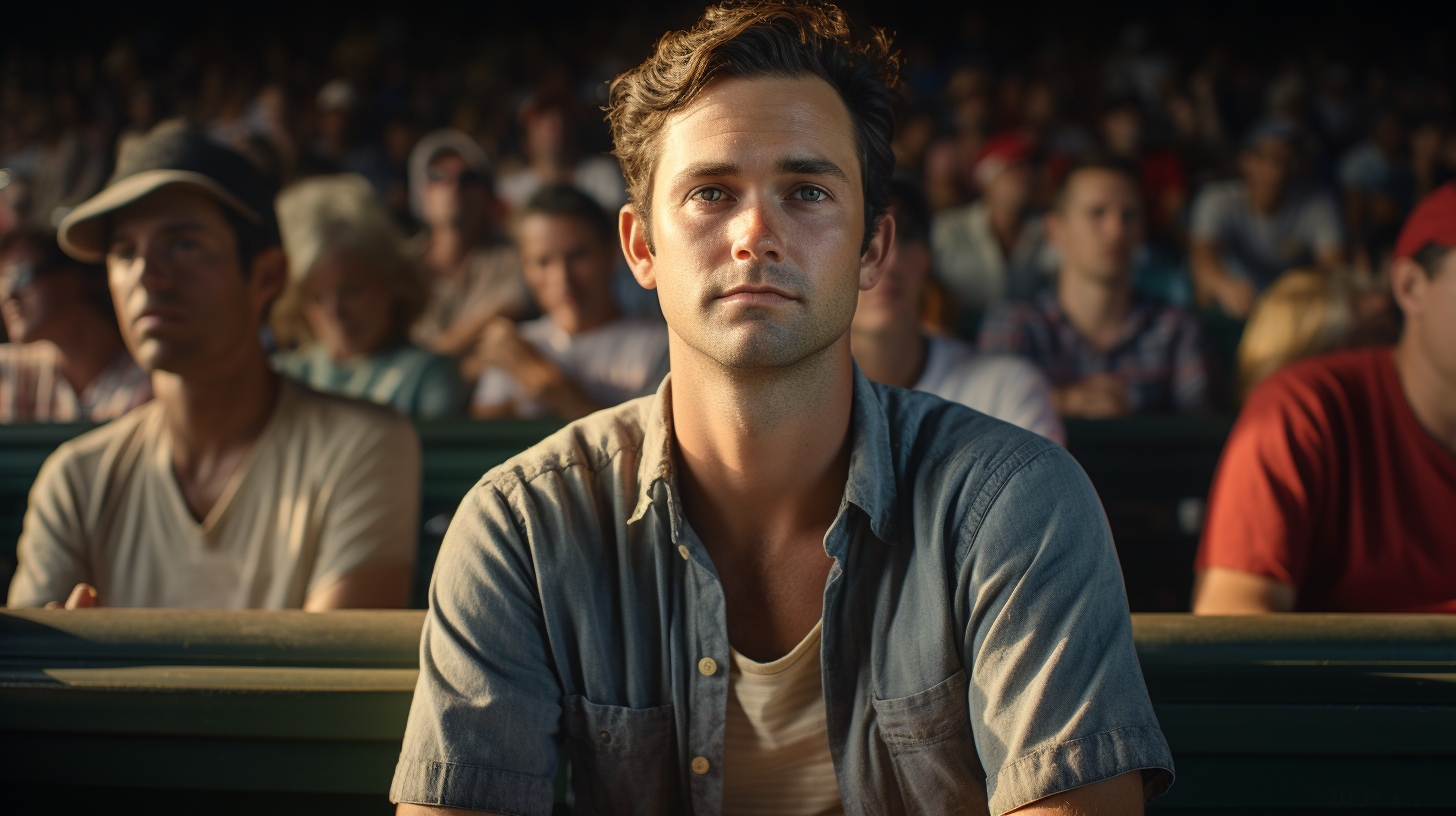 Man in Stylish Button Down Shirt at Baseball Game