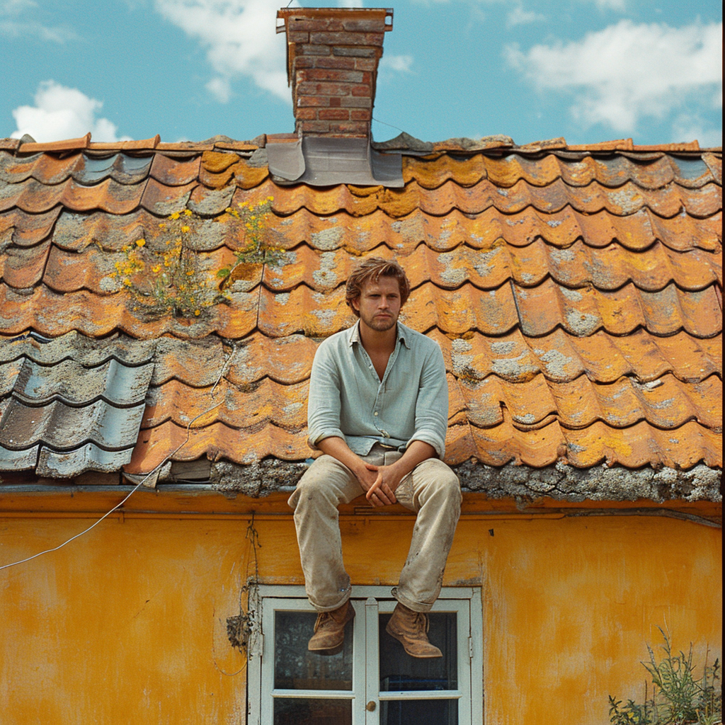 Swedish carpenter on a roof